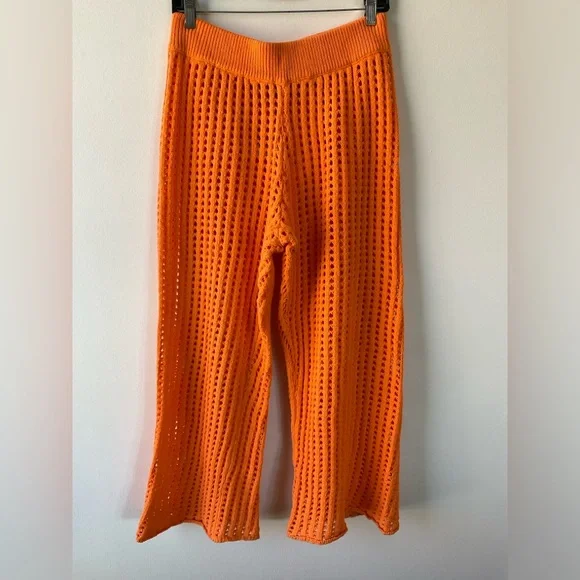 NWOT Free People wide leg crochet orange pants - Picture 6 of 6